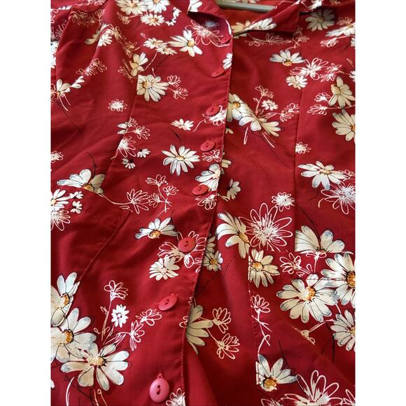 Vtg 90s Y2K Red White Daisy Button From Shirt Dress Sz 7 S - Picture 3 of 7